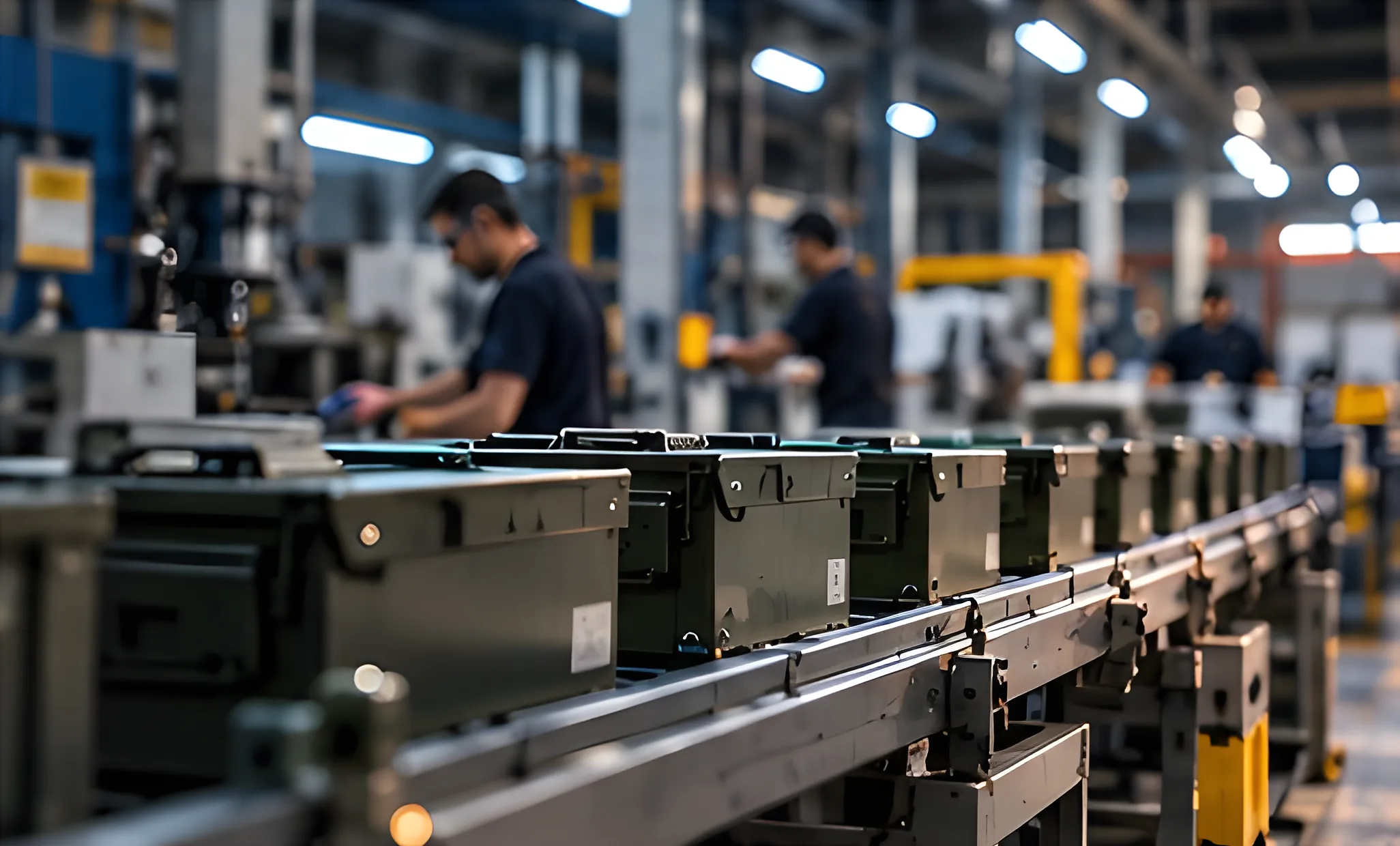 Ammunition production line in a manufacturing facility