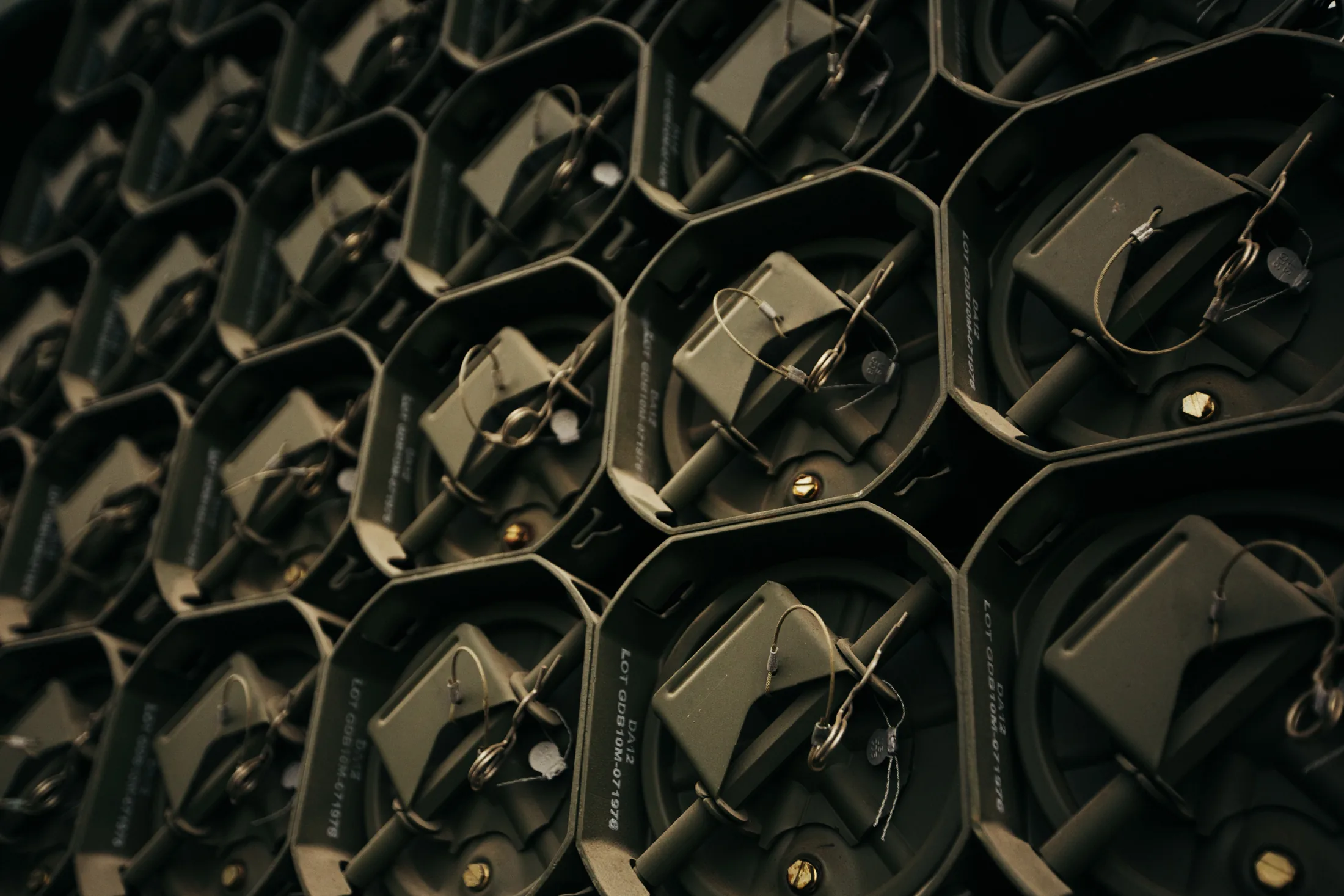 Rows of military munition containers