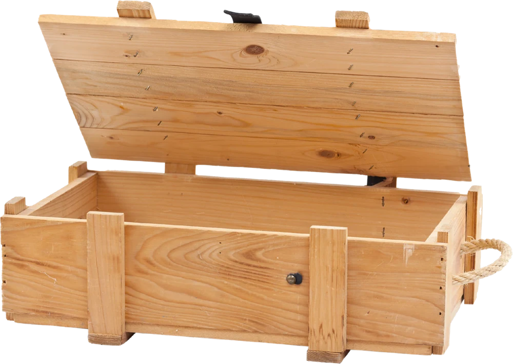 Open wooden crate